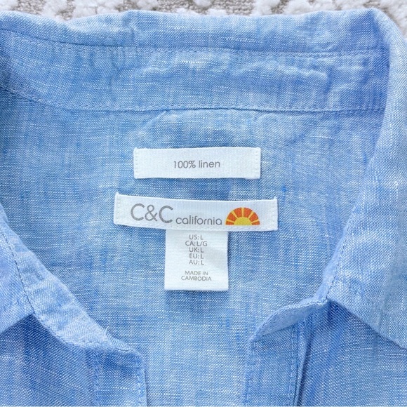 C&C California 100% Linen Roll-Tab Shirt - Picture 8 of 10